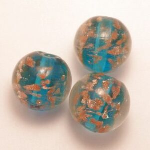 Stor blå glaspärla med guldsand 28 mm